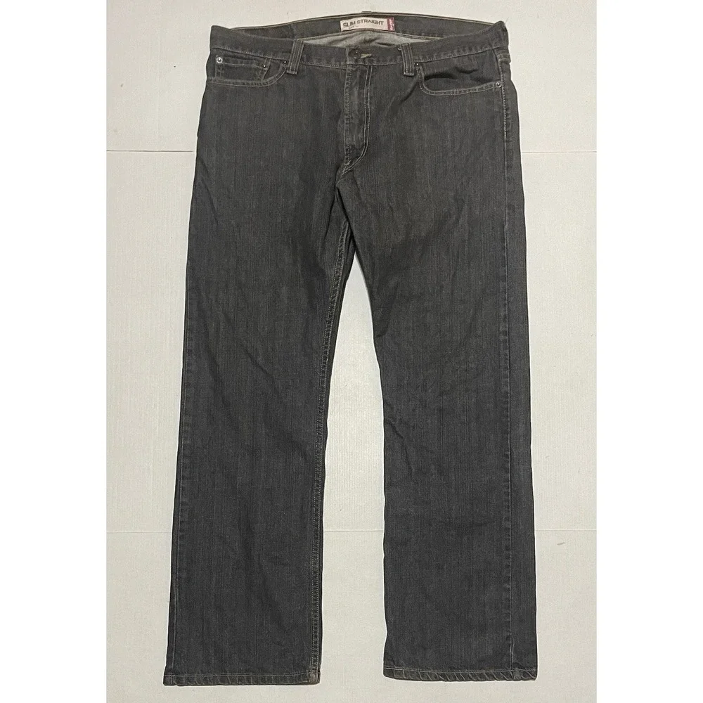 Levi's 514 Slim Straight Jeans Men's 36 X 31 Black Charcoal Denim Made Mexico